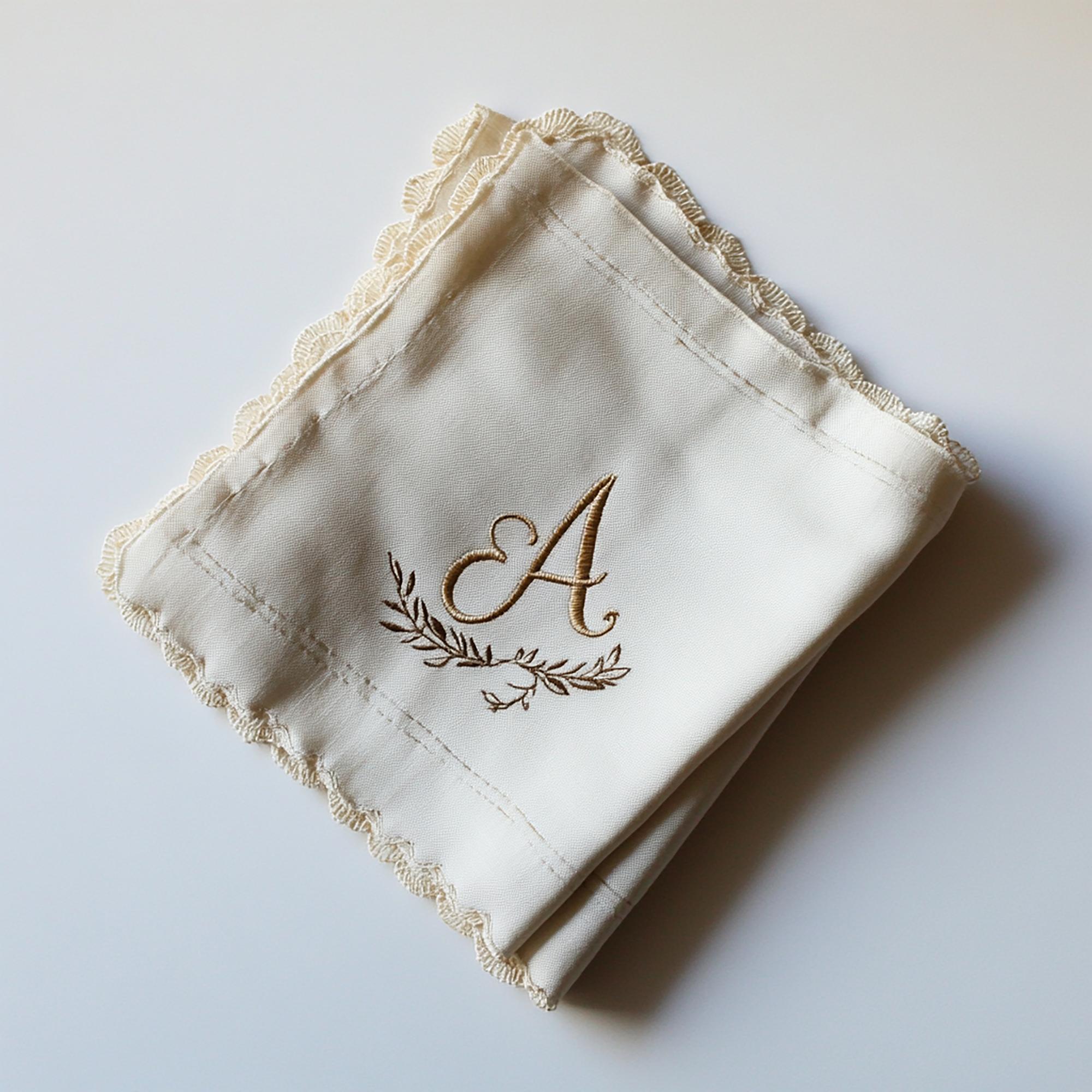 Monogram haftowany na lnianej serwecie
